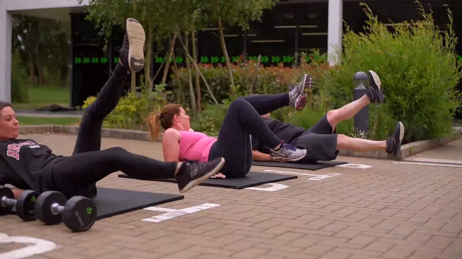 Outdoor core work on the terrace at The Good Gym MK